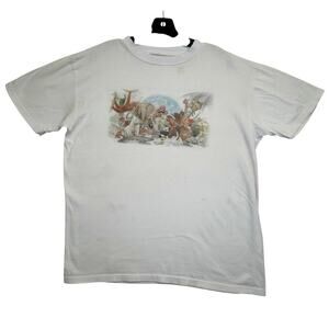 Vintage 90s Wildlife Safari Animal Graphic T-Shirt White  Nature Scene Size XL